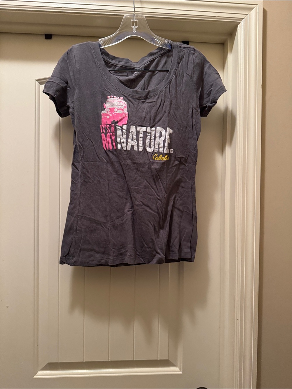 Cabela's Black Tee with Pink and White Graphic